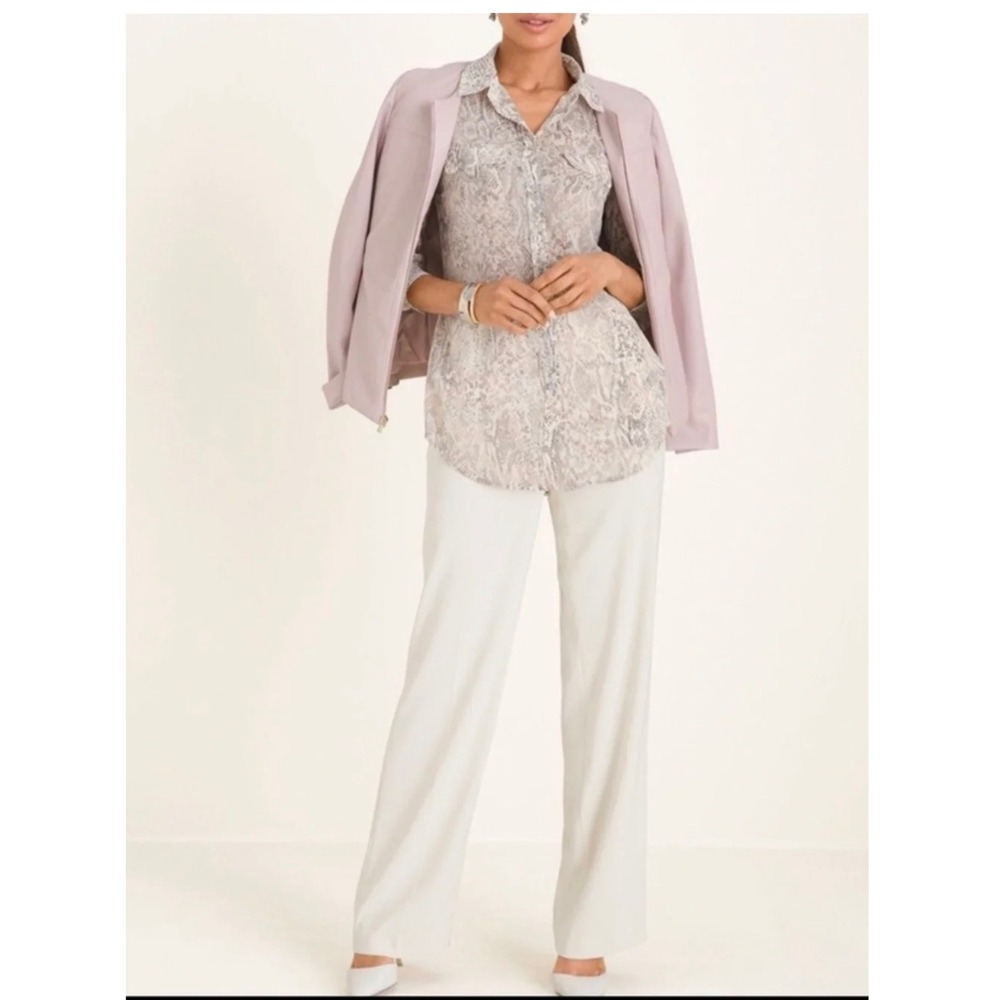 Chicos Shirt Womens 2 Neutral Python Snake Print Sheer Button Front Blouse Large